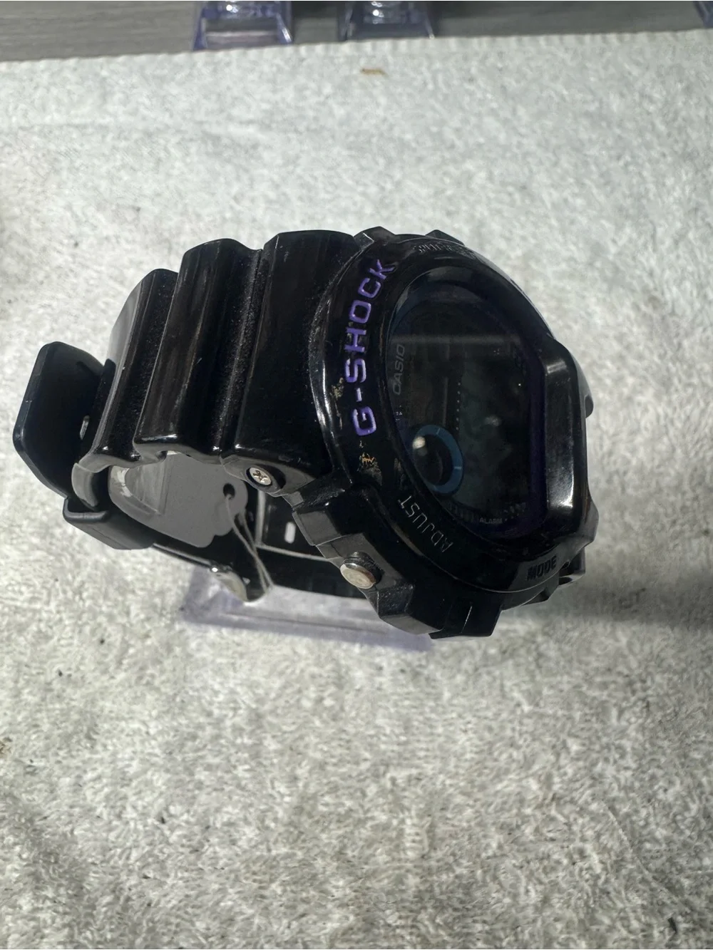 Casio Black G-Shock Watch with Blue and Purple Accents